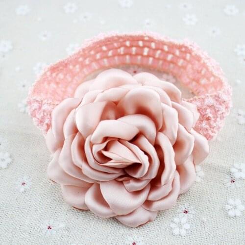 23 colors big size burned satin flowers kids headbands rosette chiffon peony Knitted hair band large Dancing Flower