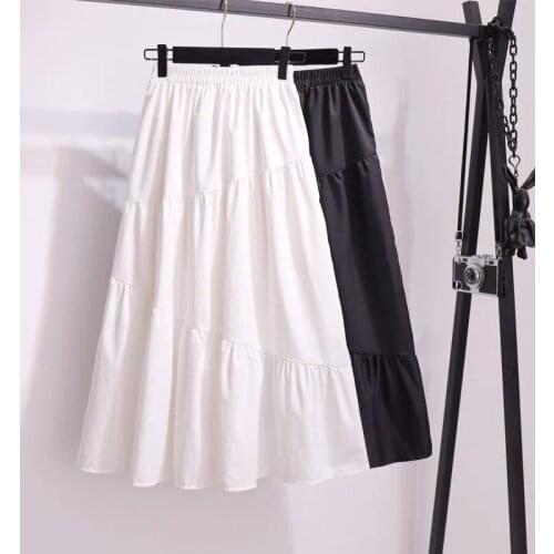 Womens Summer 2021 New Korean Version Of High Waist Mid-Length A-Line Skirt Elastic Waist Fairy Long Skirt