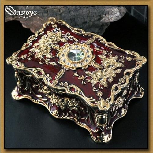 Retro flower carved two layer metal jewelry box beautiful Necklace Bracelet Watch storage box for wedding velentines day gift