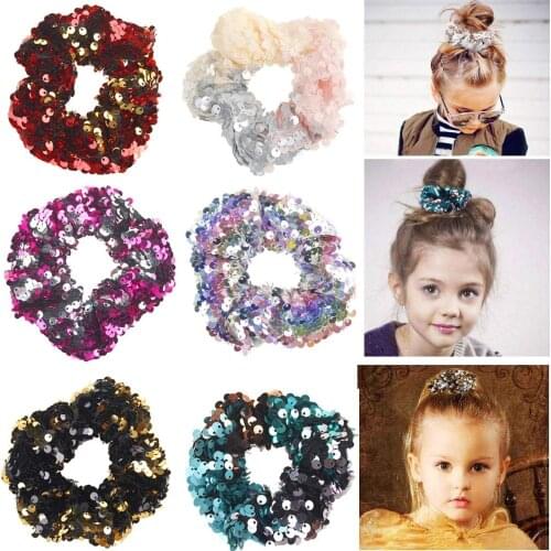 6 Colors Sparkly Sequins Mermaid Elastic Hair Bands Scrunchy Hair Ties Ropes Scrunchie for Women or Girls Hair Accessories