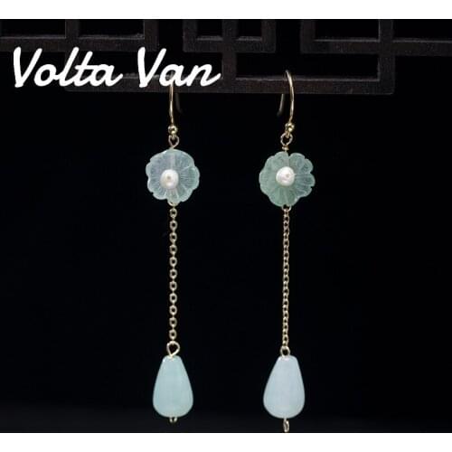 Volta Van Elegant Drop Earrings 925 Sterling Silver Pendientes Plata Aventurine Freshwater Pearls 2021 New Flower Earrings