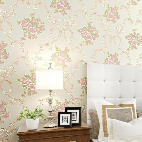 Purple beige pink yellow 3d floral wallpaper non woven self adhesive wall paper wedding room girls room bedroom wallpapers 5.3