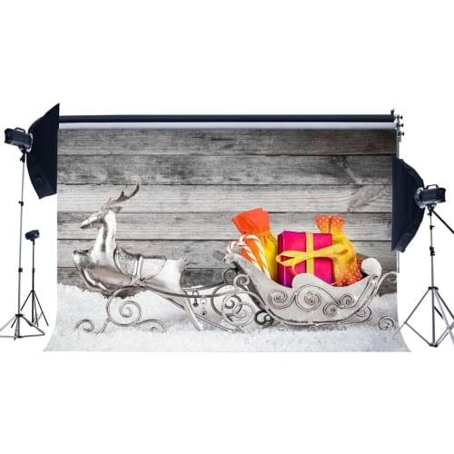 Photography Backdrop Christmas Gifts Silver Reindeer Snow Vintage Wood Wall Xmas Backdrops