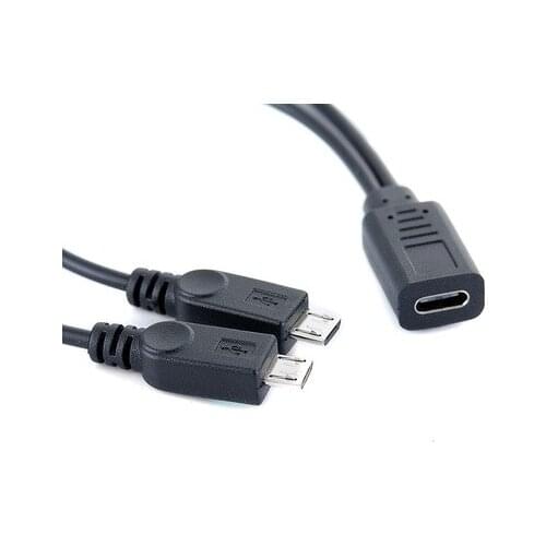 Type c Female To Dual 2 Male Micro USB Splitter Y Extension Data Charger Cable Cord