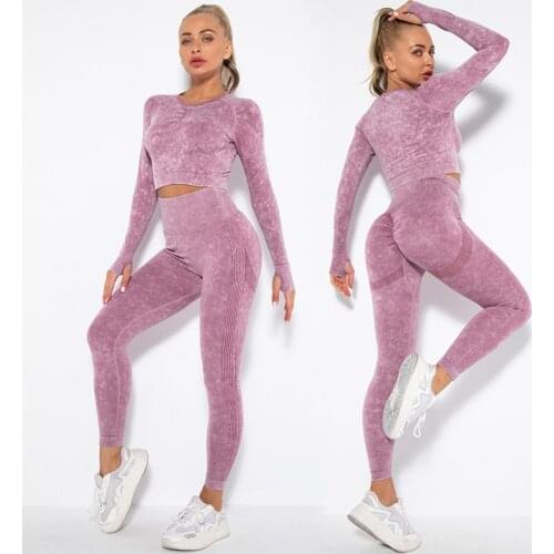 New 2Pcs Seamless Yoga Set Sport Outfit For Woman Gym Clothing Long Sleeve Crop Top High Waist Leggings Fitness Sports Wear
