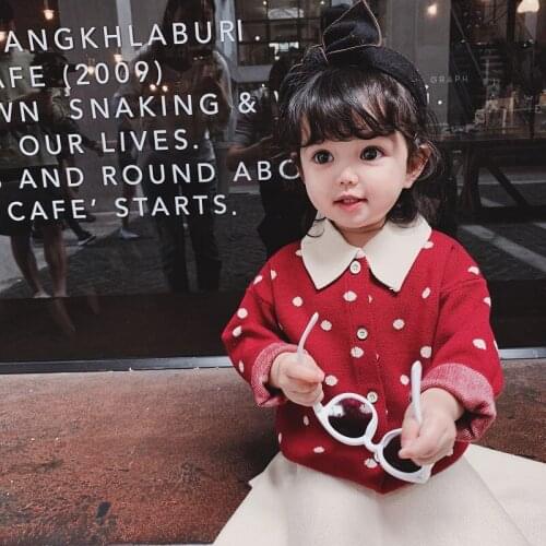 Girls' suit 2019 autumn new fashion childrens clothing Korean version of baby girl cute suit dot cute pattern girl suit