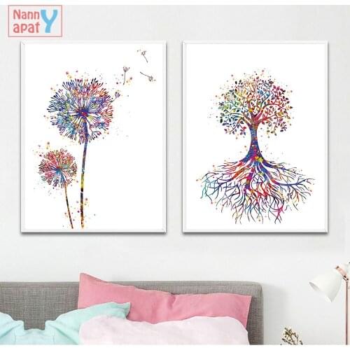Colorful Watercolor Abstract Trees Flower Canvas Painting Art Poaters And Prints Wall Picture Modern Home Room Decoration