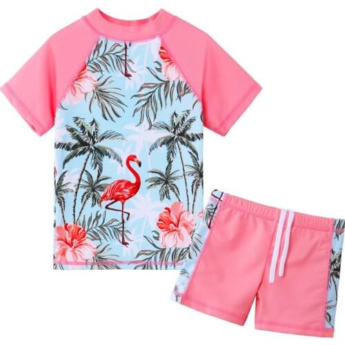BAOHULU Girls Two Pieces Set Short Sleeve Rash Guards Swimsuits UPF 50+ UV Protective Swimwear Summer Beach Bathing Suit Costume