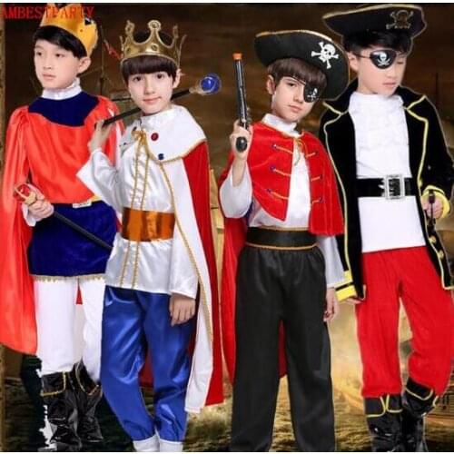 Hot Jack Pirate Cosplay Set for Boy Halloween Suit Performance Masquerade Carnival Costumes for Kids Kings Clothes AMBESTPARTY