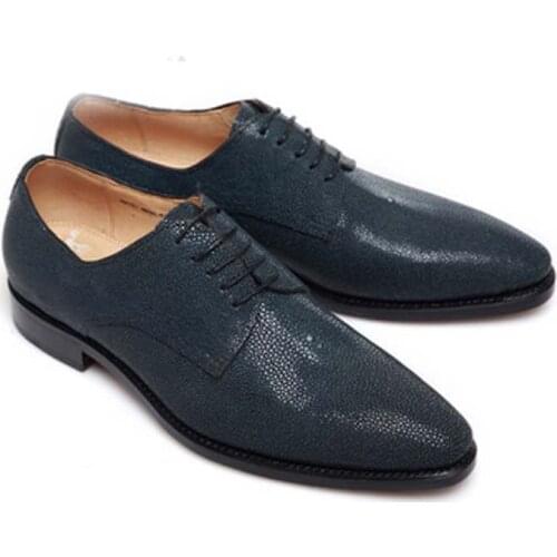 Hubu custom high-grade Pearl fishleather shoes manual making Pearl fish skin lace-up Men shoes Men formal leather shoes