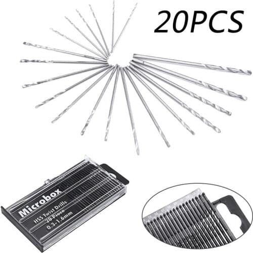20pcs Micro HSS Twist Drill Bits Set 0.3-1.6mm Mini Dirll Bit Precision Craft Tool+Box for Drilling Wood Metal