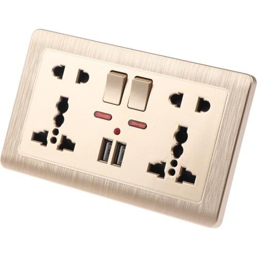 Wall Power Socket Universal 5 Hole, 2.1A Dual USB Charger Port,146mm*86mm, LED Indicator, UK Standard USB Switched Outlet