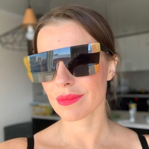 Oversized Rimless Square Sunglasses Women 2020 Gradient Brand Fashion Flat Top Brown Blue Clear Lens One Piece Men Gafas Glasses