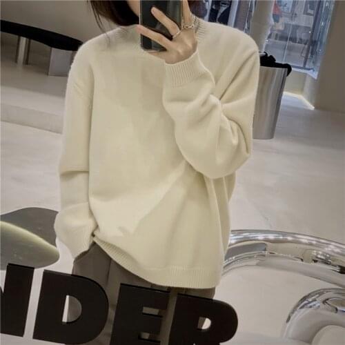 LMQ NEW Korean Version Of The Autumn Winter Half High Mock Neck Soft Comfortable Pullover Sweater Loose Lazy Knitting Top