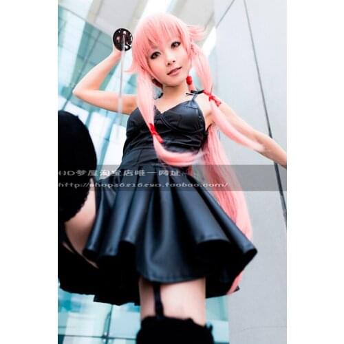 New Mirai Nikki Cosplay Gasai Yuno Halloween Daily Summer Dress Base Skirt Black Dresses