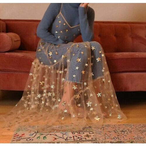 New Arrival Dresses Spaghetti Straps Summer Sweet Tulle Spaghetti Straps See Through Long Women Fashion Bling Bling Dresses