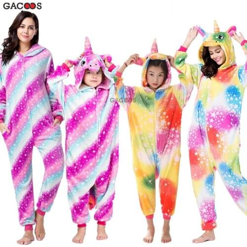 Autumn Pajamas Unicorn For Baby Girls Animal Adult Sleepwear Pyjamas Kids Flannel Panda Home Pijamas Unicornio Onesie Nightwear