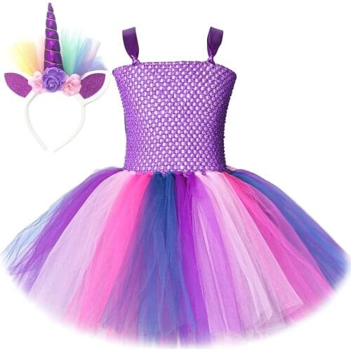 Purple Pony Unicorn Dress for Girls Princess Halloween Tutu Costumes for Kids Girl Birthday Dresses with Headband Toddler Outfit