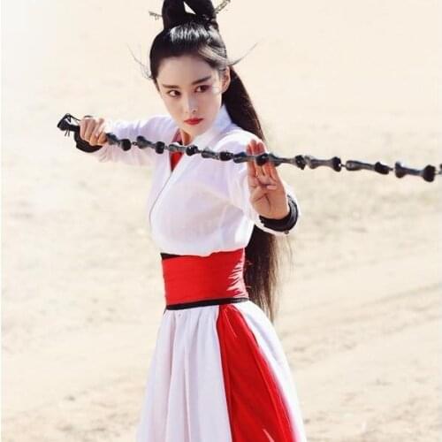 Red and White Striped Chinese Traditional Hanfu Dress Tang Suit Tops Skirt Men Women Costume Cosplay Costumes Anime Chinese