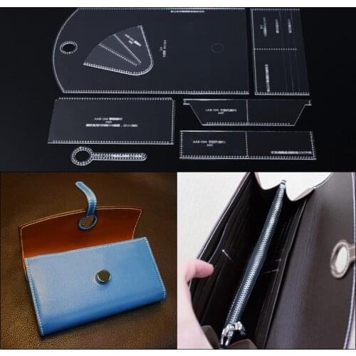 1 Set Durable Acrylic Wallet Leather Template DIY Leathercraft Long Wallet Purse Stencil Sewing Pattern 20*10.8*1.5cm