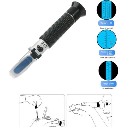 Refractometer Alcohol Alcoholometer meter 0~80%V/V ATC Handheld Tool Hydrometer concentration spirits tester Refractometer