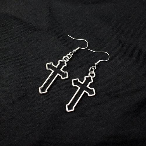 Gothic Style Harajuku Punk Cool E Girl Cross Chain Pendant Drop Earrings For Women Men Bff Street Hip Hop Jewelry 2021 Goth Kpop