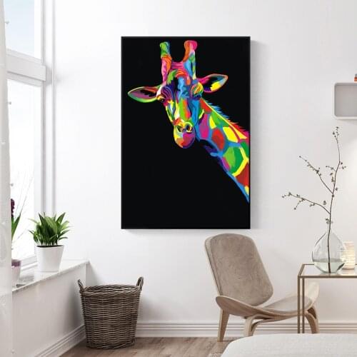 Modern Wall Art Painting Abstract Animal Art Canvas Prints Wall Colorful Giraffe Head Picture for Living Room Decoration Posters