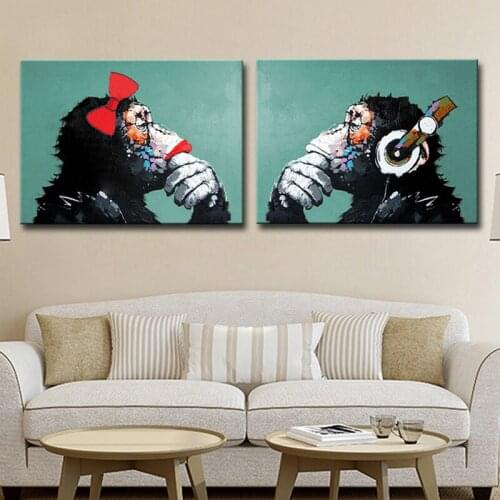 Modern Animal Oil Paintings Love Gorillas Couples Hand Painted Canvas Paintings Wall Picture For Living Room Cuadros Decoracion