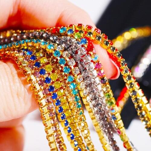 2MM Diameter Crystal Rhinestone Close Chain Trim Sewing Craft Glass Jewelry For Wedding Decorations Length 60CM