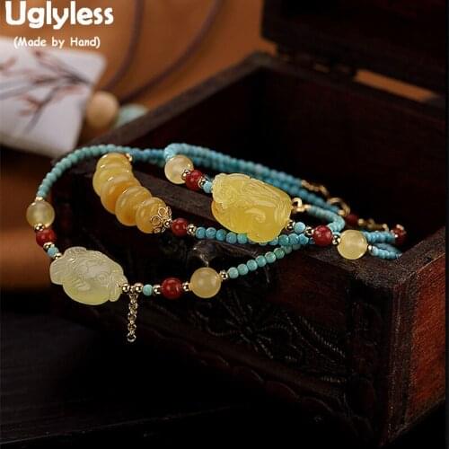 Uglyless 100% Real Natural Amber Bracelets for Women Exotic Bohemia Turquoise Beads Bracelet Ethnic Fine Jewelry Gemstone Bijoux