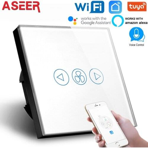 ASEER,EU Type Tuya Smart Life WiFi control Ceiling Fan Switch Phone APP Remote/Timer Control Compatible Alexa & Google Assistant