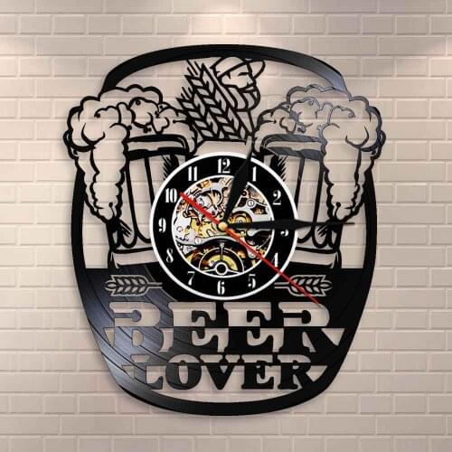 Cheers Alcohol Vinyl Record Wall Clock Brewery Decorative Wall Watch Mug Foam Beer Pub Wall Clock Beer Lover Wine Drinkers Gift