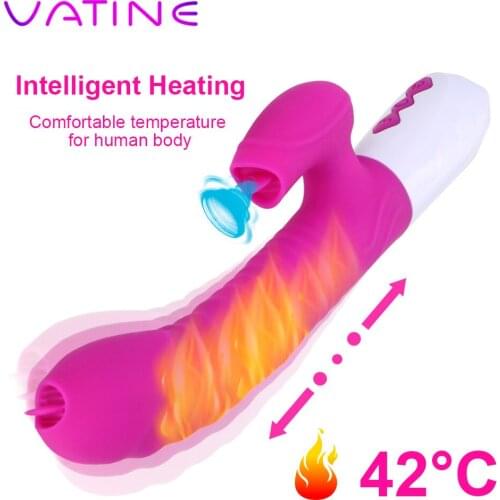 VATINE G Spot Clitoris Stimulator Dual Tongue Vibrator Sex Toys for Women Dildo Vibrator Wand Heatable Telescopic Vibrator