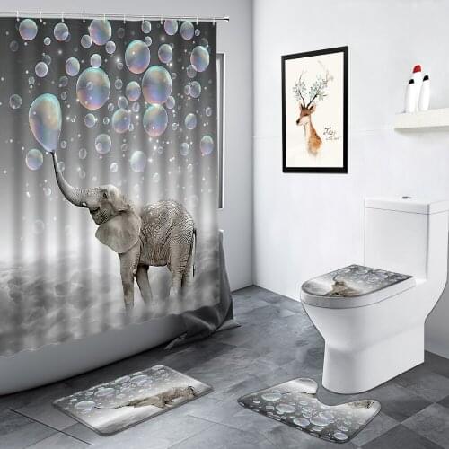 Funny Animal Elephant Shower Curtains Creative Bubble Pattern WC Carpet Bath Mat Non-slip Mats Toilet Cover Bathroom Decor Sets