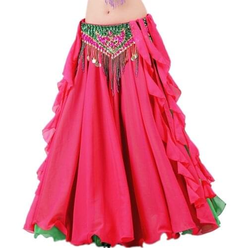 New 2018 Double Colors Women Belly Dance Clothes Full Circle Maxi Skirt Side Split Long Skirt Belly Dance Skirts (without belt)