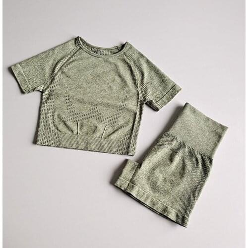 Women Sportwear Short Sleeves Shirt Seamless Shorts High Waist Yoga Set Sports Suit Female Fitness Running Workout Clothes 2Pcs