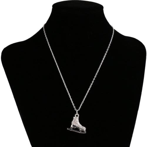 Women Unisex Rhinestone Sports Pendants Figure Skate Necklace College Charms Pendant Necklace