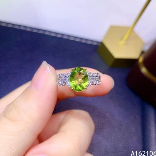 925 Pure Silver Chinese Style Natural Peridot Womens Luxury Lovely Fresh Oval Adjustable Gem Ring Fine Jewelry Support Detectio