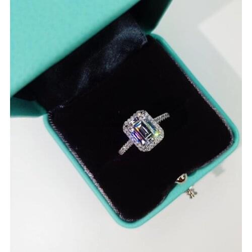 Emerald cut 2ct Diamond cz Ring 925 Sterling silver Promise Engagement Wedding Band Rings for women Gemstones Party Jewelry Gift