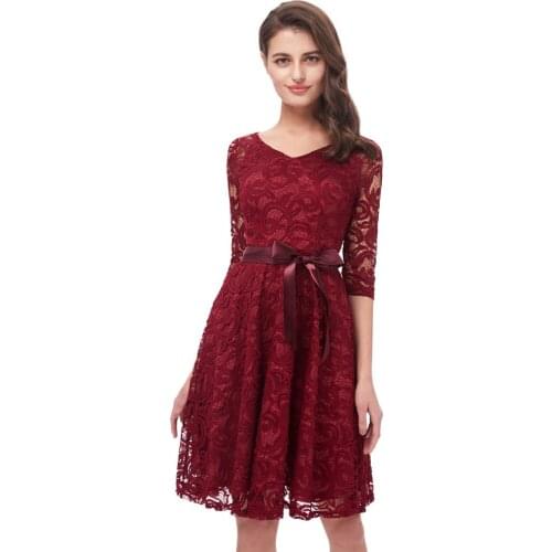 Beauty Emily Wine Red Lace Party Prom Dresses 2020 Short for Women A-Line Half Sleeve Formal Party Prom Homecoming Dresses