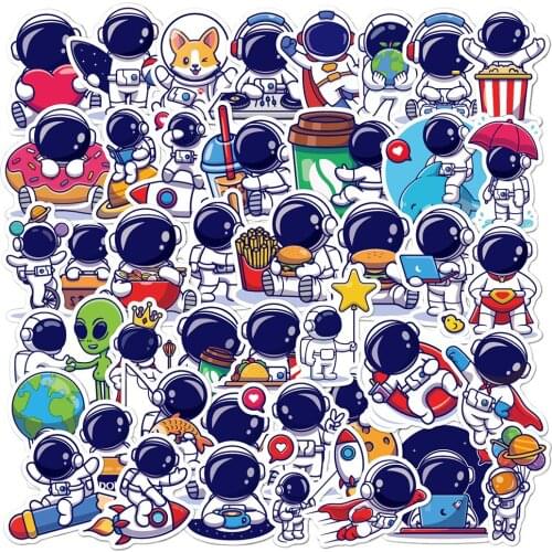 10/30/50PCS Cute Astronaut Cartoon Waterproo Stickers DIY Car Bike Travel Luggage Phone Laptop Graffiti Sticker Decal for Kids