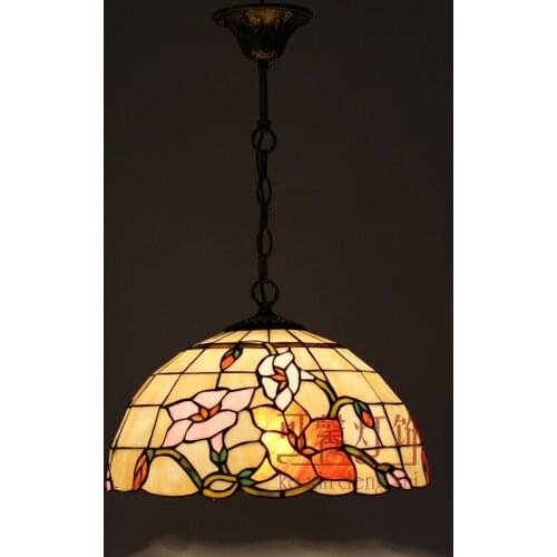 16 Inch Flesh Country Flowers Tiffany pendant light Stained Glass Lamp for Bedroom E27 110-240V