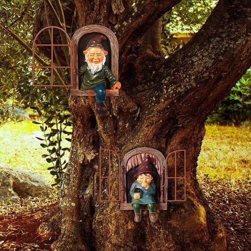 2 Pieces Garden Gnome Statue Elf Out The Door Tree Hugger Garden Peeker Yard Art Tree Sculpture Tree Gnome Decoration Outdoor