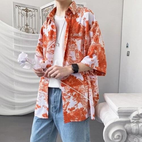 2021 Mens Hawaiian Flower Printing Loose Shirts Short Sleeve Beach High Quality Lapel Collar Clothes Shirts Big Size M-5XL