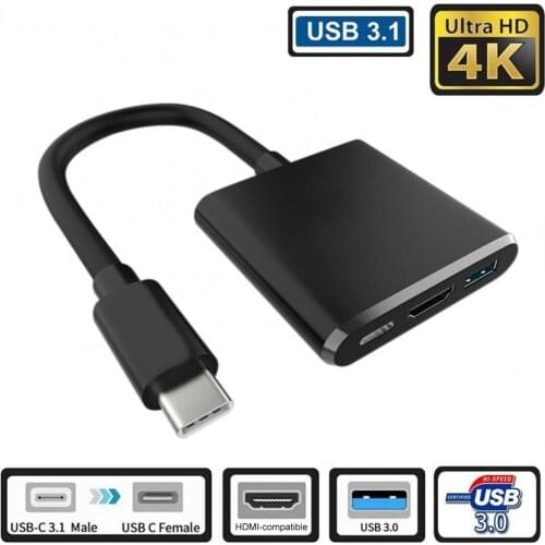 3 in 1 USB Type-C 3.1 to 4K HDMIs PD Charging USB 3.0/2.0 Adapter Hub Converter Data Tranfer Adapter Cable Cord Plug and Play