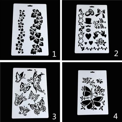 4pc/set Large Stencil Painting DIY Flowers Scrapbooking Photo Album Embossing Bullet Journal Stencils Reusable Template Painting
