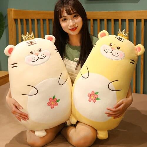 45/60/90cm Lovely Crown Tiger Plush Toys Stuffed Soft Cute Animal Kawaii Pillows Sleeping Cushion for Kids Baby Birthday Gift
