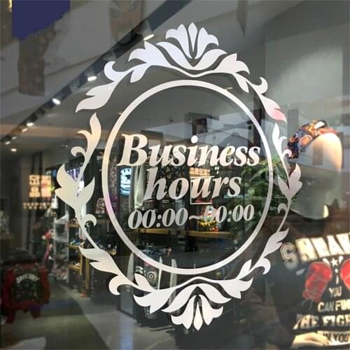 Business Hours Metal Brushed Silvery Gold Sticker Shopping Mall Store Window Glass Door Welcome Sign Wall Sticker Customize Time