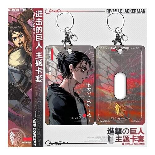Anime Attack on Titan Levi Mikasa Ackerman Eren Jaeger Card Case Student ID Bus Bank Cosplay Card Holder Keychain Pendant Toy