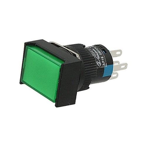 Electrical AC 220V Self-locking Push Button Switch w Green Cap